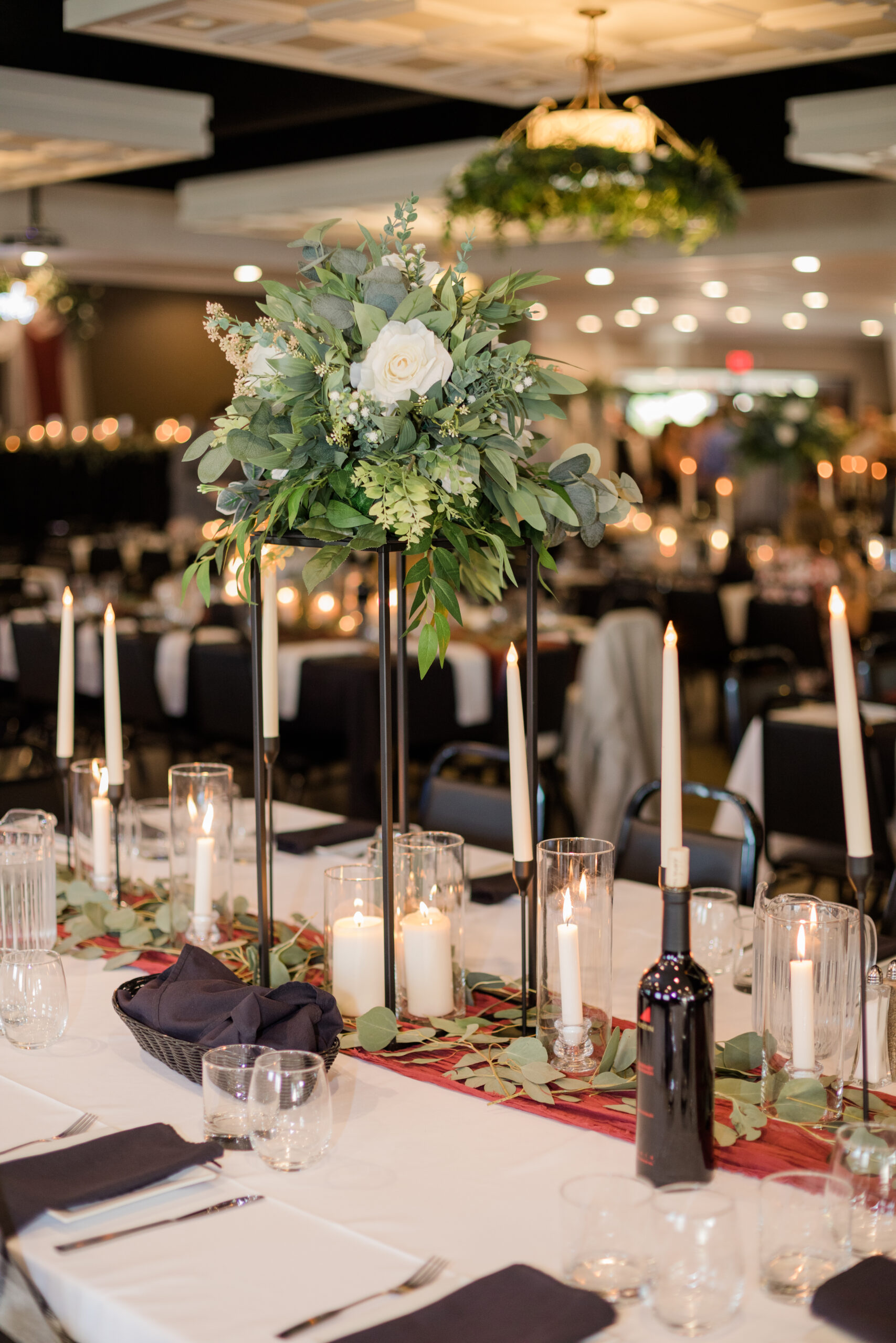 Decorated table at wedding event